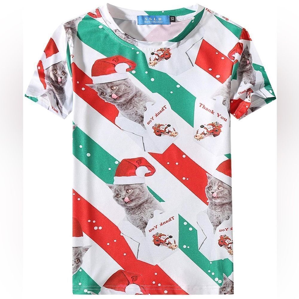 SSLR Big Boys' Xmas T Shirts Santa Claus Funny Ugly Christmas Sweater.